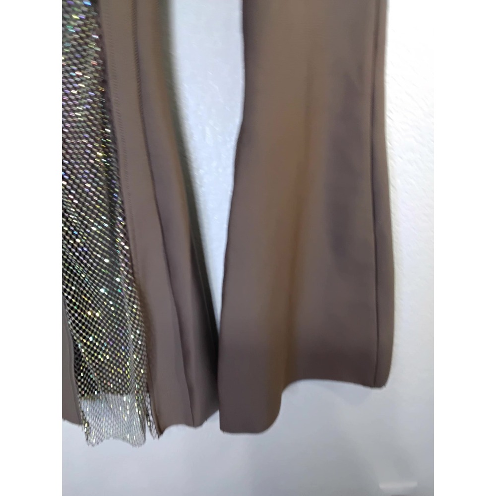 RIVIR Brown Bandage Flare Pants Rhinestone Mesh Side Panel Bell Bottom Mocha(64) - Picture 4 of 7